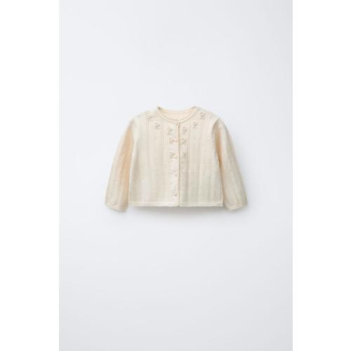 OPENWORK AND EMBROIDERED KNIT CARDIGAN - Ecru | ZARA United States