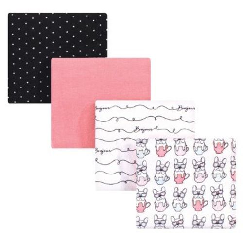 Luvable Friends Hudson Baby Cotton Poly Flannel Receiving Blankets 4pk, Pup Bonjour