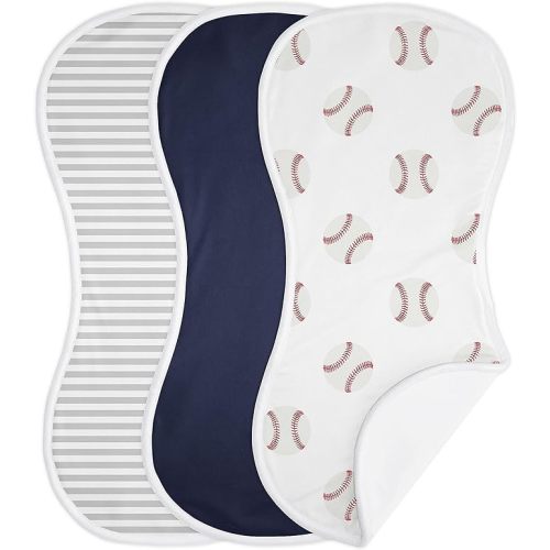 Sweet Jojo Designs Baseball Sports Baby Boy Absorbent Burp Cloths for Infant Newborn - Red and White Americana - 3 Pack Set of Dribble Drool Cloths