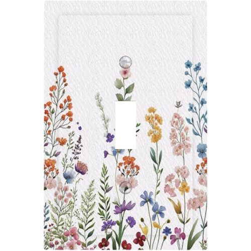 Rustic Wild Floral Vintage Colorful Flowers Single Toggle Light Switch Covers Decorative 1 Gang Wall Plate Electrical Device Switchplate Dimmer Faceplate for Bathroom Decor