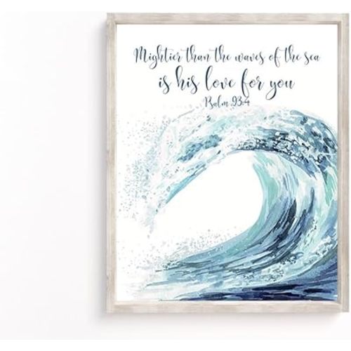 Mightier Than The Waves Of Sea Is His Love For You, Scripture Wall Art Print Beach Decor Biblical Verses Psalm93:4 Mightier Than The Waves Sea Is His Love For You, Photo,370
