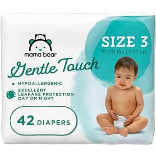 Amazon Brand - Mama Bear Gentle Touch Diapers, Hypoallergenic, Size 3 (42 Count), White, Pack of 1