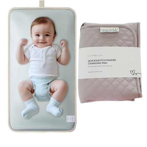 Lily Miles Diaper Changing Pad Portable, Baby Changing Mat with Magnetic Latches, Travel Pad for Diaper Bag, Baby Essentials, Wipeable & Waterproof Mat (Soft Sand, Regular)