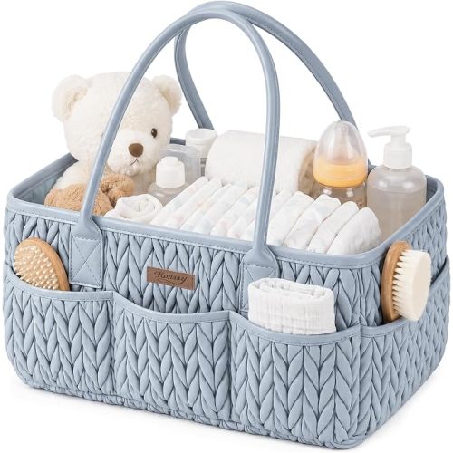 Konssy Baby Diaper Caddy Organizer, Braided Quilted Design with PU Handles