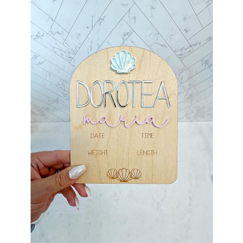 Mermaid Baby Girl Birth Stat Sign: Seashell Nursery Decor