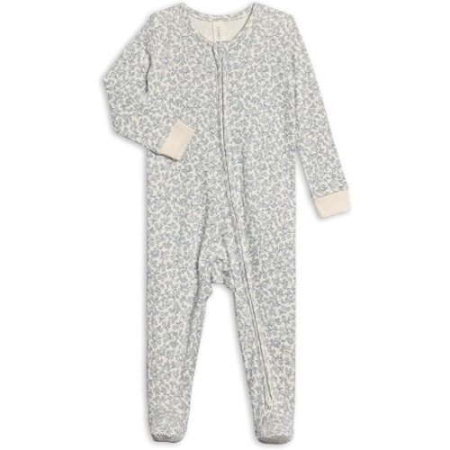 Colored Organics Baby Zip-Up Footed Sleeper - Laverne Floral/Taupe Ruffle - 0-3M