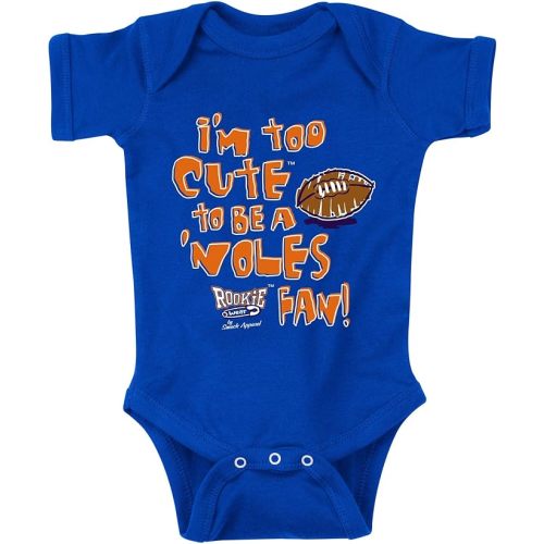 Smack Apparel Florida Football Fans. Too Cute to be a 'Noles Fan. Royal Onesie or Toddler Tee (NB-5/6T)