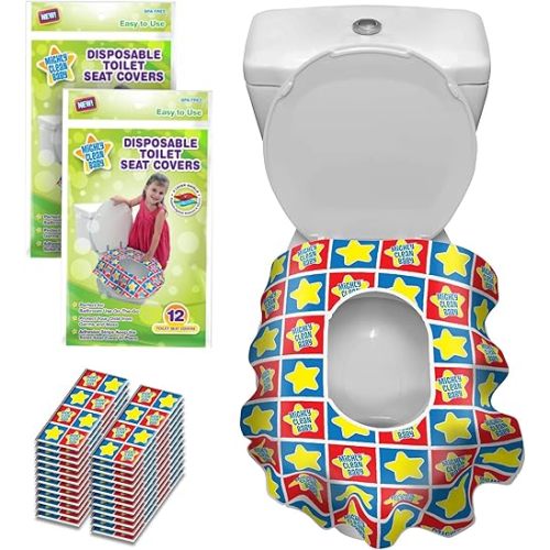 Toilet Seat Covers Disposable Value Pack- 48 Large Waterproof Potty Covers for Toddlers, Kids, and Adults by Mighty Clean Baby - 4 Packs of 12 Covers