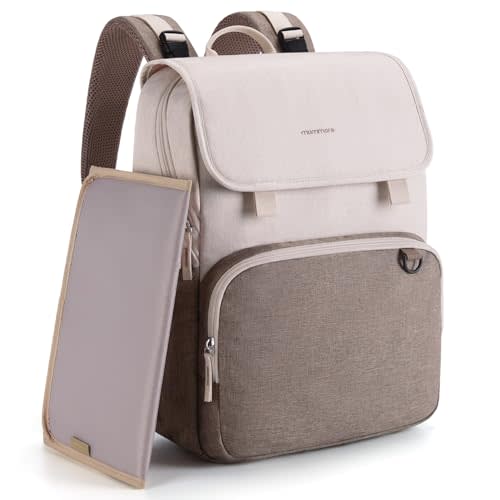 mommore Diaper Bag Backpack Unisex Baby Bag Large Diaper Bag with Changing Pad, Insulated Pockets, Stroller Buckles, Durable Travel Backpack with Luggage Strap