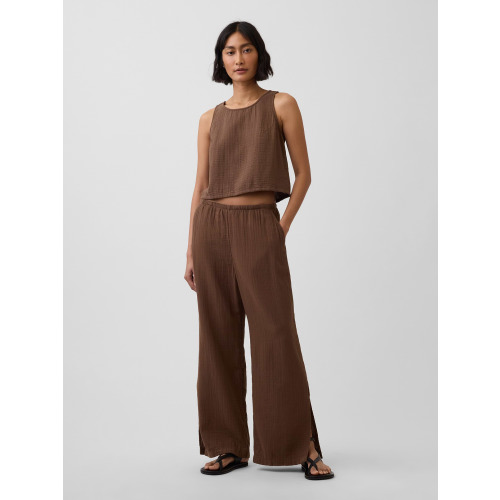 Cotton Gauze Easy Split-Hem Pants
