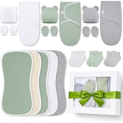 Ramede 18 Pack Newborn Layette Set 100% Cotton Supplies,Green,0-3 Months