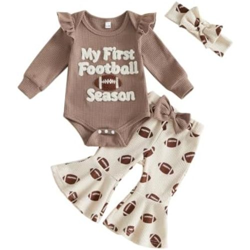 Newborn Baby Girl Clothes Football Outfits Waffle Romper Pants Set