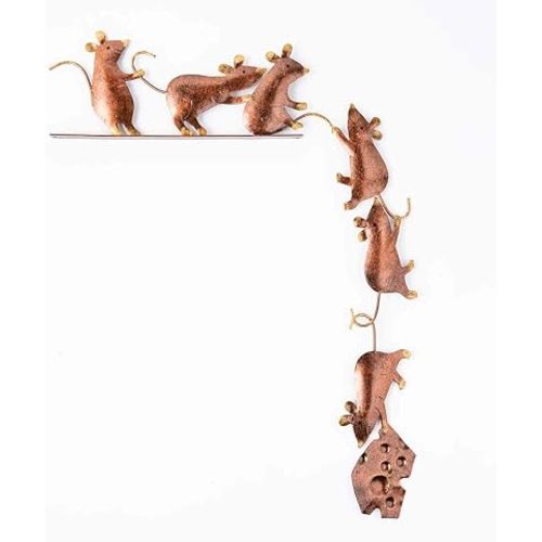 Wind & Weather Metal Mice Door Crawler – Handcrafted Reclaimed Metal Indoor and Outdoor Decor – Dark Copper Finish with Golden Highlights – 4.25" W x 10" H x 0.75" D