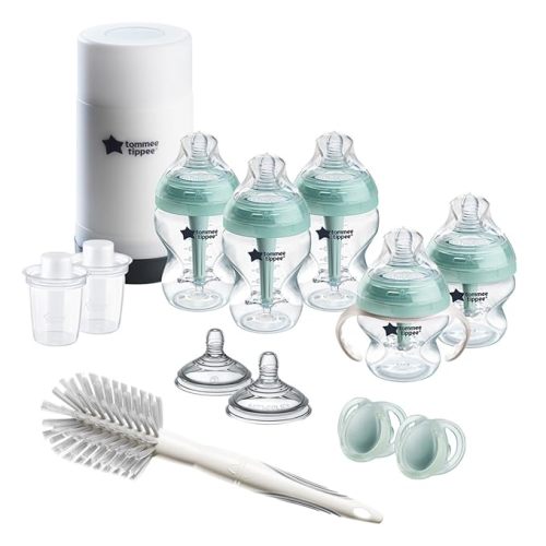 Tommee Tippee Advanced Anti-Colic 14 Piece Baby Bottle, Travel Bottle Warmer & Pacifier Set, 5 BPA Free Bottles, 0+ Months, 2 Newborn Pacifiers, 2 Extra Nipples, Cleaning Brush, Bottle Handles