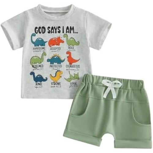 Toddler Boys Summer Clothes Kids Dinosaur Outfit Short Sleeve T Shirt Shorts Sets 6 12 18 24 Months 2T 3T 4T