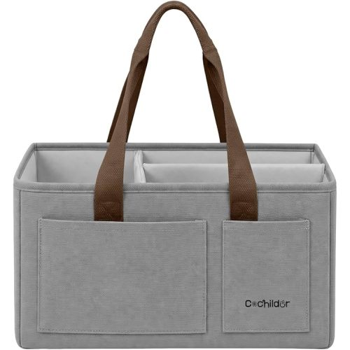 Canvas Baby Diaper Caddy Organizer with Handle, Gray