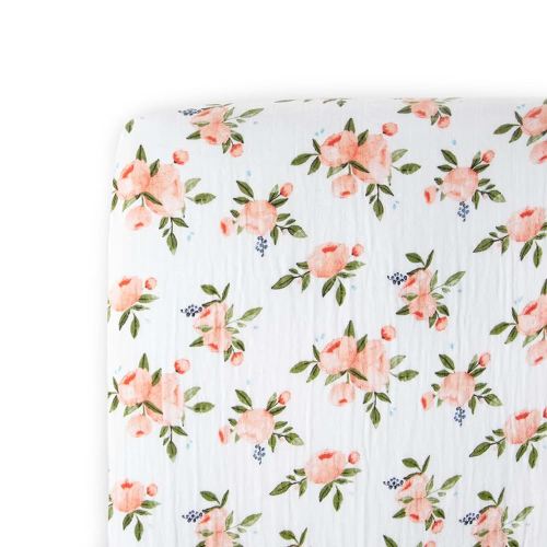 Little Unicorn Premium Crib Sheet | Breathable & Super-Soft Muslin Fabric (Watercolor Roses)