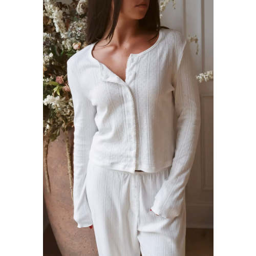 Pointelle Long Sleeve Cardigan in Dove – Waverles