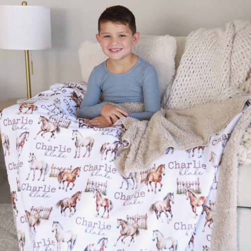Personalized Sherpa Kids Blanket | Horseback Riding
