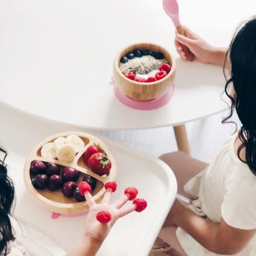 Baby Bamboo Stay Put Suction Plate + Spoon, White - Avanchy | Maisonette
