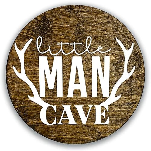 Little Man Cave, 12" Wood Wall Sign for Nursery, Bedroom, Living Room, Rustic Home Decor, Crib Decorations, Woodland Aesthetic, Gift for Newborn Boys, New Mom, Handmade, Hickory Hollow Designs