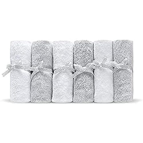 Brooklyn Bamboo Washcloths for Toddlers-Baby Cotton-Quick Drying Towels-Eco Friendly Products for New Born Newborn Necessities-Quick Dry and Absorbent-Unisex-Washcloth Pack of 6 White and Grey Color