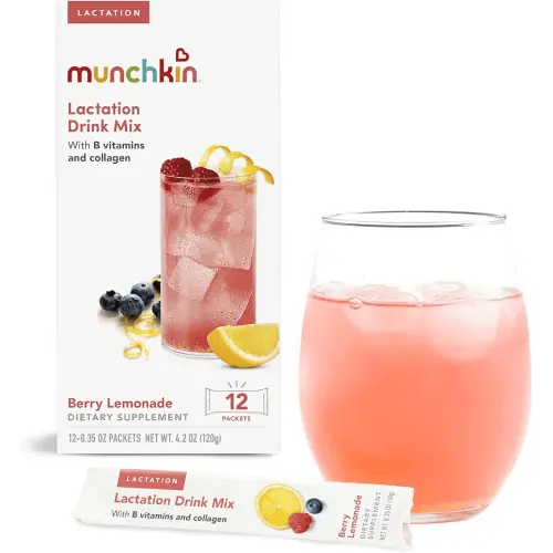 Munchkin® Milkmakers® Lactation Drink Mix Supplement with B Vitamins/Collagen/Fenugreek & Milk Thistle for Breastfeeding Moms, Berry Lemonade, 14 Count