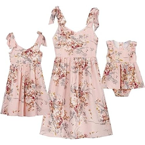 Amazon.com: PopReal Mommy and Me Floral Printed Shoulder-Straps Bowknot Halter Chiffon Beach Mini Sundress,White,girl-18-24months: Clothing, Shoes & Jewelry