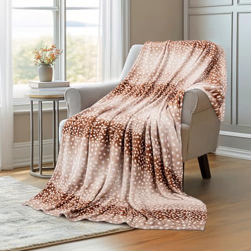 MACEVIA Flannel Fleece Animal Print Throw Blanket for Couch, Cabin Decor Deer Blanket, Hide Cabin Throw Blanket, Super Soft Fluffy Thick Warm Throws Home Decor for Bed Sofa(Deer, 50x60 Inches)