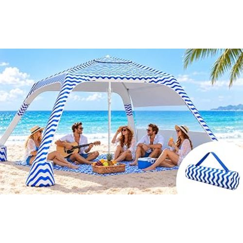 Beach Cabana 6.5'×6.5' UPF50+ Adjustable Height with Removable Side Wall