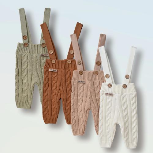 Newborn Knit Outfit Suspender Cable Pants 0-3 months Gender Neutral Colors