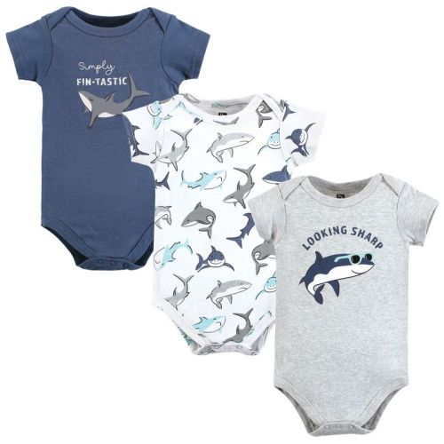Hudson Baby Infant Cotton Bodysuits, Fintastic, 3-6 Months
