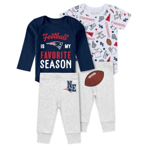 Newborn & Infant WEAR by Erin Andrews New England Patriots Three-Piece Turn Me Around Bodysuits & Pant Set