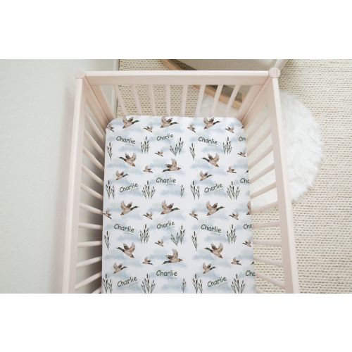 Duck Crib Sheet Personalized Duck Hunting Nursery Bedding Mallard Duck Baby Bedding Duck Baby Shower Gift Ducks Nursery Decor New Baby Gift