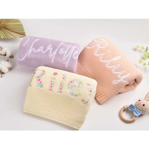 Embroidered Baby Blanket, Soft Cotton Knit Baby Blanket, Custom Baby Name Blanket, Baby Shower Gift, Newborn Blanket, Keepsake Gift for Baby