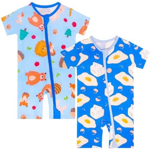 GUISBY Baby Rayon of Bamboo Short Sleeve Footless Zipper Romper 2 Pack