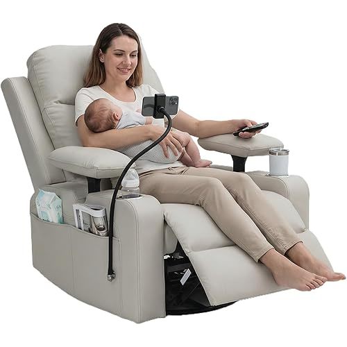 Power Glider Chair for Nursery Rocker, Electric Swivel Recliner Rocking Chair with Height-Adjustable Armrests, Rocker Glider Recliner with Cup & Blanket Holders, USB, Remote Control (Beige)