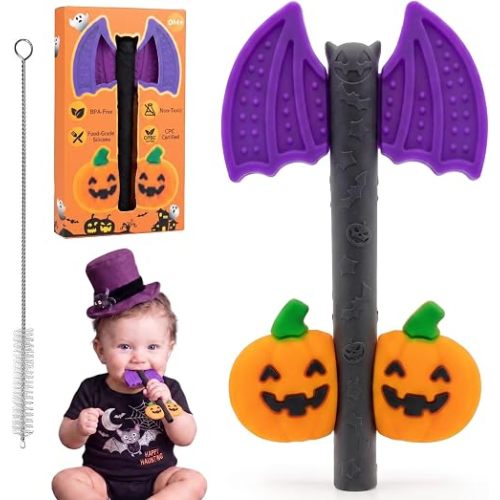 Halloween Baby Sensory Teether Toys with Textured Pumpkin & Bat, 0-12months