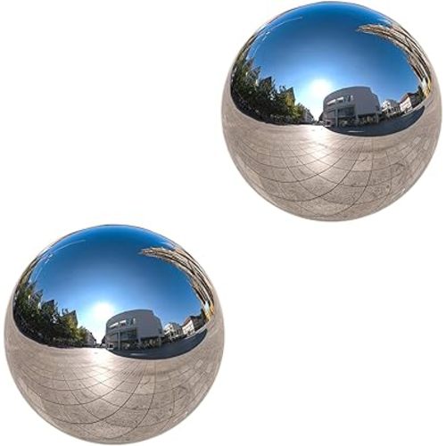 Nerien Gazing Ball, 3.9" Stainless Steel Garden Mirror Globe, Polished Ornament Sphere, Hollow Floating Reflective Hemisphere, for Home Outdoor Pond Housewarming Swimming Pool Decoration, Silver, 2pcs