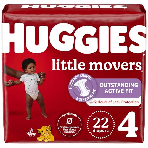 Huggies Size 4 Diapers, Little Movers Baby Diapers, Size 4 (22-37 lbs), 22 Count, Packaging May Vary