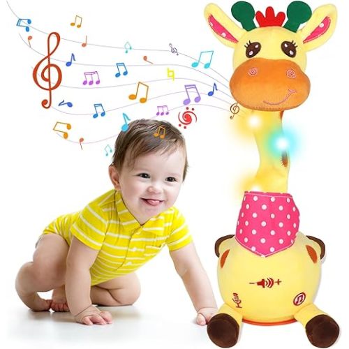 Dancing Giraffe Toy with Led Lights, Talking Singing Giraffe Baby Toy Repeate What You Say (Audio Recording & Retelling) Interactive Stuffed Animal Easter Basket, Tummy Time Toys