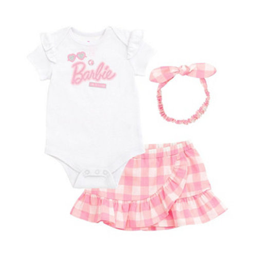 Baby Girls Bodysuit Ruffle Skirt and Bow Headband 3 Piece Outfit Set Newborn to