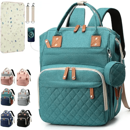 Diaper Bag Backpack Baby Bag, Baby Girl Boy Diaper Bag for Dad Mom with Pad, 16 Pockets, Pacifier Case, Large Diaper Bags Unisex for Travel (Green)