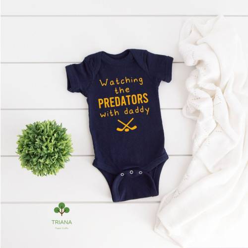 Watching the Game with Daddy Navy Unisex Hockey Baby Game Day Bodysuit/Toddler T-Shirt, Sports Fan Gender Reveal Gift Idea