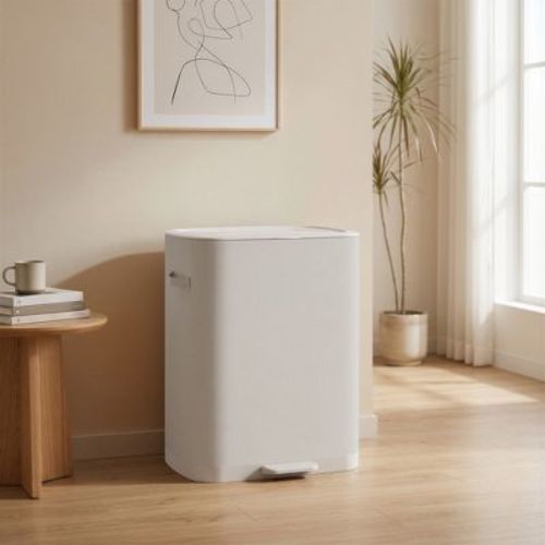 LEDREM Laundry Basket, 2-Section Dirty Clothes Basket with Lid and Pedal, Removable Liner, for Bedroom, Beige