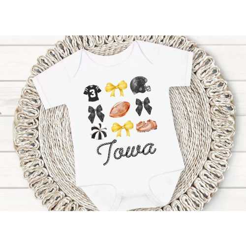 Baby Iowa Bow Shirt, Iowa Football, Youth Iowa Shirt, Game Day, School Spirit, Football Bow, Coquette, Baby Game Day, Baby Shower Gift, Fan