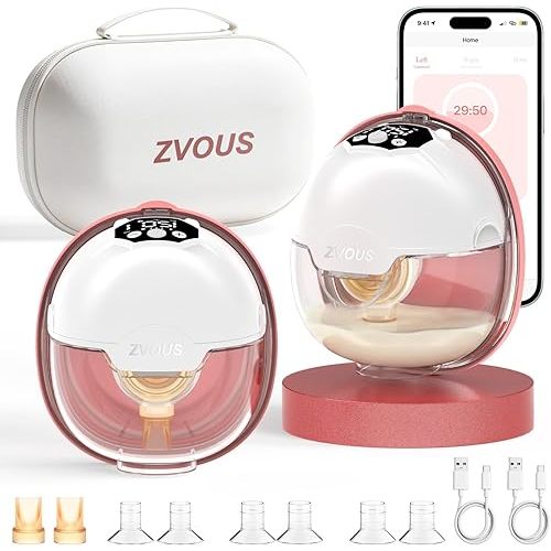 Hands Free Breast Pump Comfortable, Painless Strong Suction Power Rechargeable Electric Breast Pump Smart App Wearable Pump Leakproof 4 Modes Levels Wireless Pump for Driving Office Yoga Sleeping