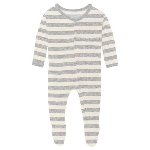 Print Footie with Snaps in Heathered Mist Sweet Stripe