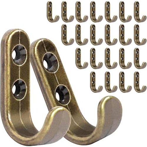 24PCS Coat Hooks Wall Mounted, Metal Single Prong Wall Hooks with 48 Screws, No Rust Antique Brass Wall Hooks for Hanging Towel, Coat, Scarf, Bag, Hat, Cup, Key