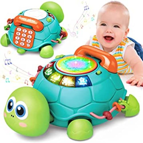 Jyusmile Baby Toys 6 to 12 Months, Musical Turtle Crawling Infant Toys, Early Learning Educational Toy with Light & Sound, Christmas Birthday Gifts for Boy Girl 7 8 9 10 11 Month 0-1 Year Old